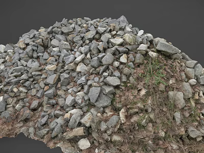 Natural Stone And Wood Pile With Rough Surfaces And Green Grass Elements 3d model