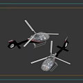 Two Sleek Modern Helicopters On Reflective Surface With Red Stripes And Glass Cockpits