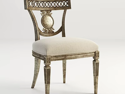 Classic Wooden Dining Chair With Ornate Backrest Upholstered Light Beige Seat And Carved Legs 3d model
