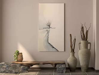 Quiet Bench Hanging Paintings 3d model