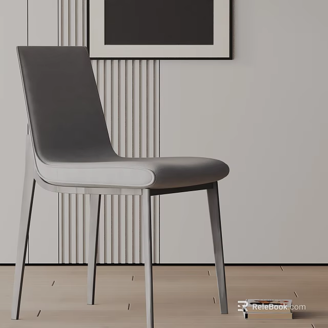 Modern Gray Leather Dining Chair With Sleek Design And Metal Legs 3d model 