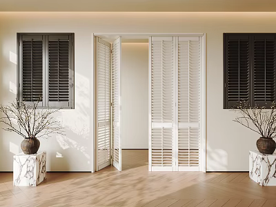Stylish Shutters In Modern Interior With Decor Plants 3d model