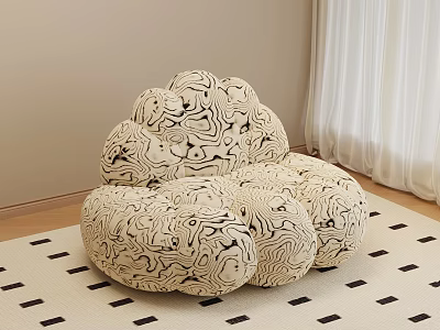 Cloud Shaped Single Sofa With Black And White Abstract Pattern In Living Room 3d model