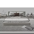 Modern Double Bed With Soft Bedding Decorative Pillows And Nightstands On Gray Rug 3d model