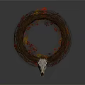 Decorative Wreath Crafted With Twigs Red Orange Leaves Berries And Animal Skull