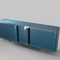Modern Blue Glossy TV Stand With Drawers Cabinets And Metal Trim Design