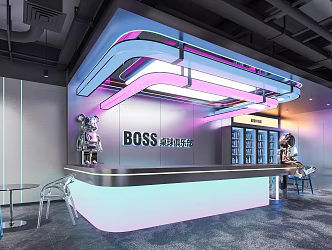 Front Desk Billiards Hall Front Desk Internet Cafe Front Desk Alien Ceiling Gradient Film Cyberpunk 3d model