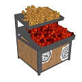 Fresh Red Cherries and Yellow Fruits on Double Layer Wooden Metal Display Stand