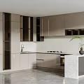 Modern Kitchen Interior Design With Gray Cabinets Glass Doors And Marble Island