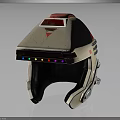 Futuristic Mechanical Helmet with Red Top Colorful Indicator Lights and Metallic Accents