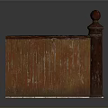 Wooden furniture with posts and finials on both ends featuring a rustic platform base
