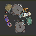 Vintage Bicycle With Yellow Basket Green Crate Blue Bucket And Colorful Mat