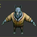 Blue Rhino Cartoon Character Wearing Yellow Sweater Brown Pants And Tie