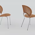 Two Modern Leisure Chairs With Wooden Curved Backrest And Metal Legs Design