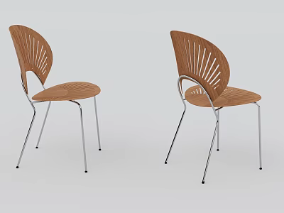 Two Modern Leisure Chairs With Wooden Curved Backrest And Metal Legs Design 3d model