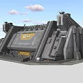 Sturdy Industrial Structure Featuring Gray Walls Turret Like Mechanical Devices And Yellow Panel