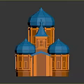 Ancient Architecture With Orange Main Structure Blue Domes Spires And Windows Design