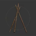 Wooden Tripod Structure With Crossed Sticks Tied Together For Outdoor Support
