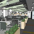 Modern Public Office Area With Workstations Computers Green Plants And Open Layout 3d model