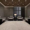 Hotel Public Lounge With Comfortable Sofas Table Lamps Floor Curtains And Carpet