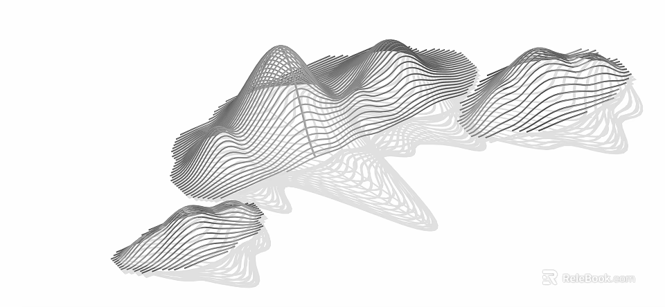 Abstract Mountain Shape Garden Ornament With Black And White Undulating Wave Lines And Overlapping Structure 3d model 