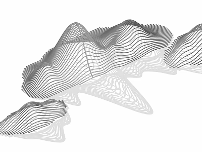 Abstract Mountain Shape Garden Ornament With Black And White Undulating Wave Lines And Overlapping Structure 3d model