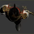Game Movie Character In Military Style Outfit With Helmet Red Trim Vest And Holding Sword