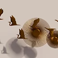 Golden Bird And Fan Shaped Wall Decor With Shadow Effect For Interior 3d model