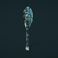 Enchanting Blue Axe Weapon With Green Gemstone And Decorative Metallic Handle Design