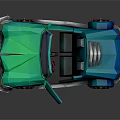 3D Model Convertible Car With Green And Blue Body Low Poly Style Red Rim Wheels