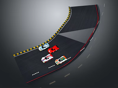Curved Racing Track With Multiple Race Cars Yellow Guardrails And Lane Markings 3d model