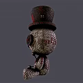 Stuffed Doll With Black Top Hat Red Accents Round Eyes And Black White Red Pattern