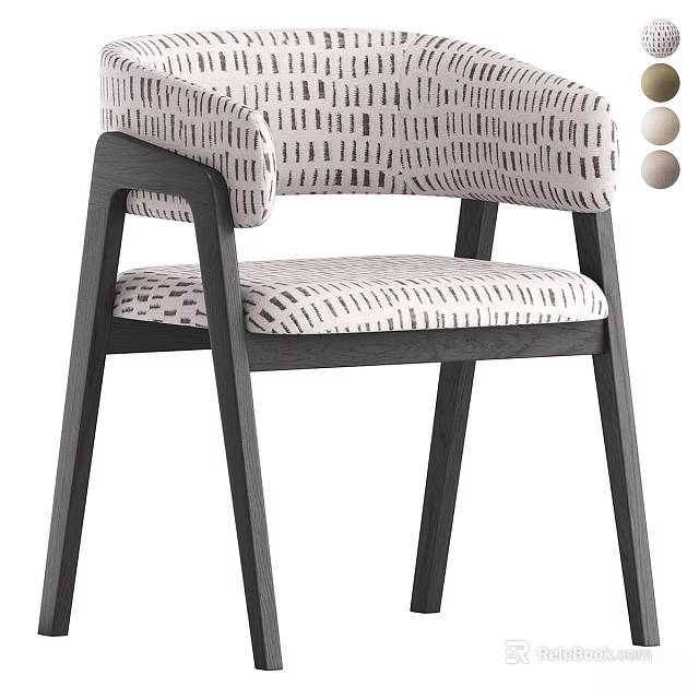 Modern Patterned Fabric Upholstered Dining Chair With Sturdy Dark Solid Wood Frame For Home Use 3d model 