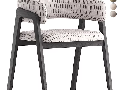 Modern Patterned Fabric Upholstered Dining Chair With Sturdy Dark Solid Wood Frame For Home Use 3d model