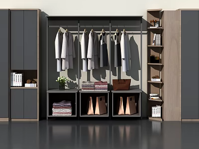 Modern Wardrobe With Hanging Area Drawers Storage Compartments And Bookshelves 3d model