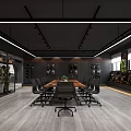 Modern Clothing Store Interior With Conference Table Chairs Clothing Racks Track Lighting And Light Floors
