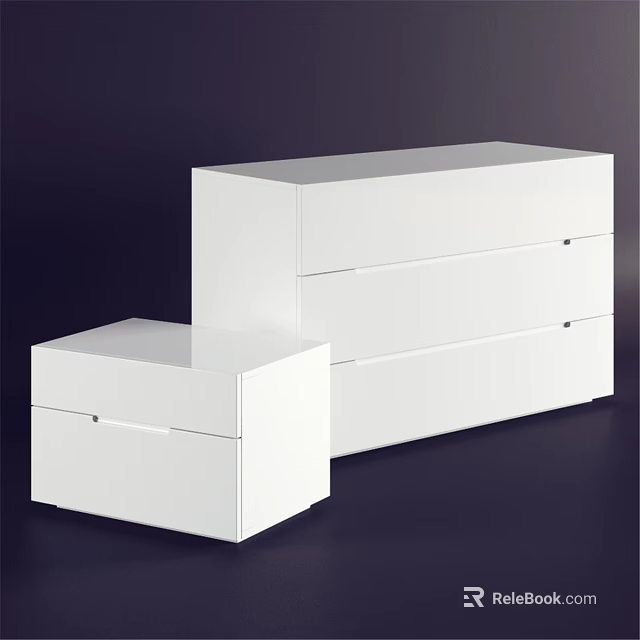 Two White Chest of Drawers in Large and Small Sizes with Modern Design 3d model 