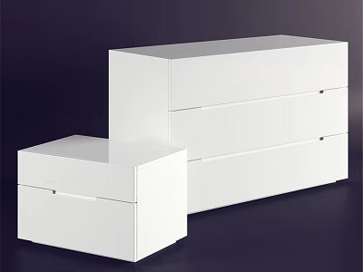 Two White Chest of Drawers in Large and Small Sizes with Modern Design 3d model