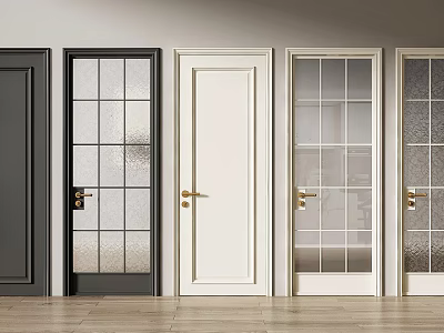 Modern Interior Swing Doors With Various Designs Glass Panels Black White And Brass Handles 3d model