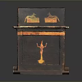 Ancient Egyptian Artistic Carved Sarcophagus with Detailed Painted Figures and Decorative Patterns