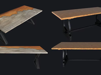 Modern Dining Tables With Wooden Tabletop And Metal Legs Unique Design 3d model