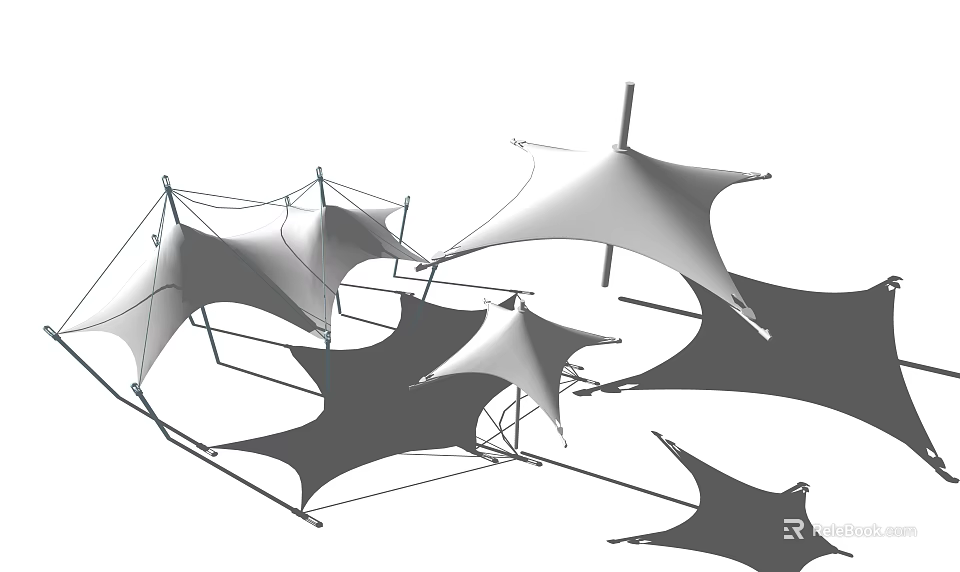 Architectural Tensile Membrane Structures Design With Support Frame And Multiple Units 3d model 