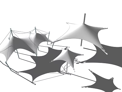 Architectural Tensile Membrane Structures Design With Support Frame And Multiple Units 3d model