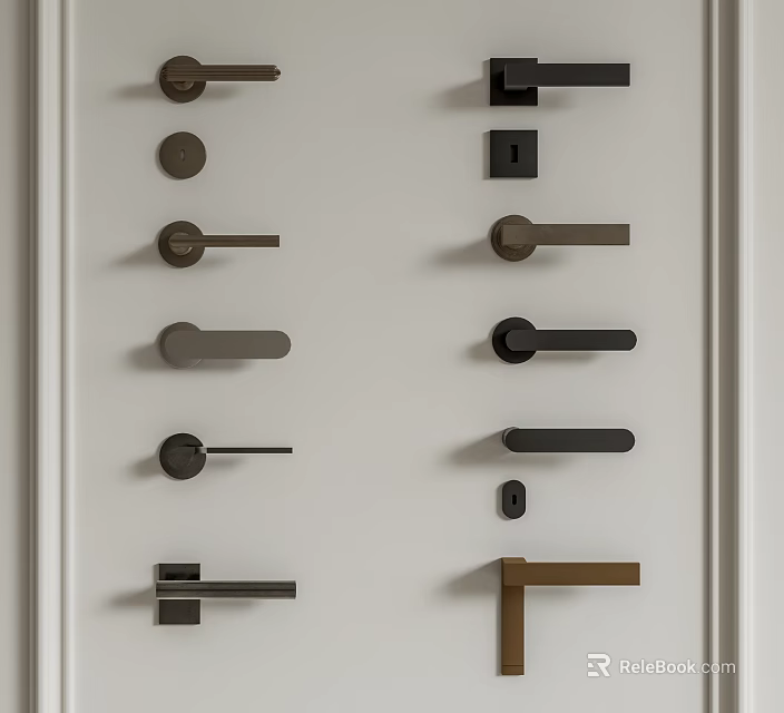 Various Door Handles With Modern Designs And Different Metal Finishes For Interior Doors 3d model 
