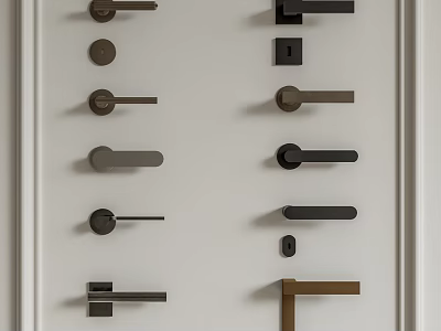 Various Door Handles With Modern Designs And Different Metal Finishes For Interior Doors 3d model