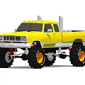 Yellow And White Custom Truck With Large Off Road Tires Orange Rims In Gray Studio
