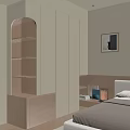 Modern Minimalist Cream Wardrobe With Open Storage Shelves And Integrated Bedside Table For Cozy Bedroom