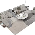 Modern Light Gray Sofa With Pillows And Marble Coffee Table Set On Area Rug 3d model