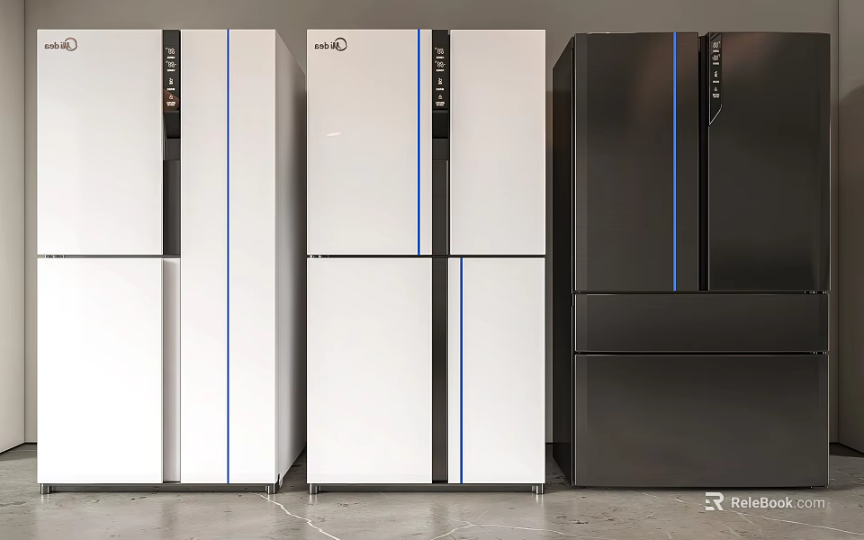Modern Refrigerators And Freezers With Sleek Design In White And Black For Home Kitchen 3d model 