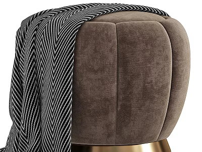 Stylish Plush Velvet Ottoman With Gold Base And Striped Throw 3d model